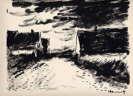 Vlaminck Original Lithograph Signed Houses in Beauce 1958: Title: Houses in Beauce Artist: Maurice de Vlaminck Country: France Medium: Original Lithograph Marks: Signed in plate not numbered Paper Size:. 12.5 x 9.5 inch Printed: 1958 by Mourlot Provenan