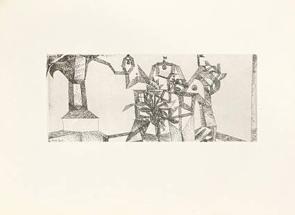1947 Paul Klee Engraving 15 Little Castle in the Air 1915: Artist: Paul Klee Country: Swiss / Germany Title: Little Castle in the Air 1915 Medium: Engraving - 15 printed: 1947 by Meriden Gravure Company Size: Vellum paper 12 x 9 inch, same size of the origina