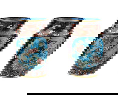 Pair of Japanese Cloisonne Enamel Amphora Shaped Vases: About the Item A pair of high quality Japanese, Meiji era, enamel over brass vases. Each vase has an amphora shaped body and a short wide neck. Each ware is enameled with polychrome medallions depicti