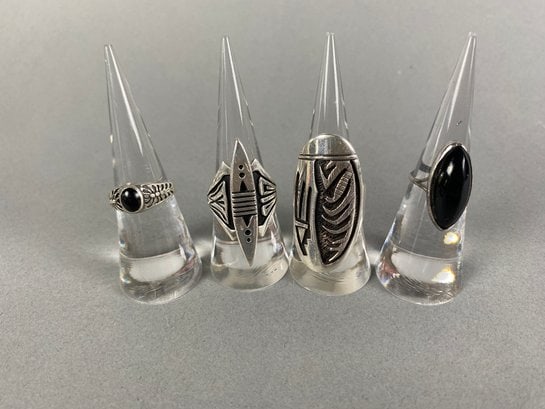 Four Beautiful Sterling Silver & Onyx Statement Rings Including Victor Coochwytewa Design (1 of 20)