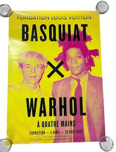 Fondation LV x Basquiat Exhibition Poster: Description: Poster from the Exhibition 'Basquiat x Warhol 4 hands' in Paris. In Great Condition and measuring at 16x24 inches. Date: 2023 Material: Fine Art Paper Additional Information: Possible Rep