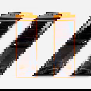 Pair of Antique Pier Mirrors: Title: Pair of Antique Pier Mirrors Description: Monumental pair of pier mirrors. Each satinwood frame having a mahogany trim banding leading to a top shell form inlaid decorated pediment. Can buy one