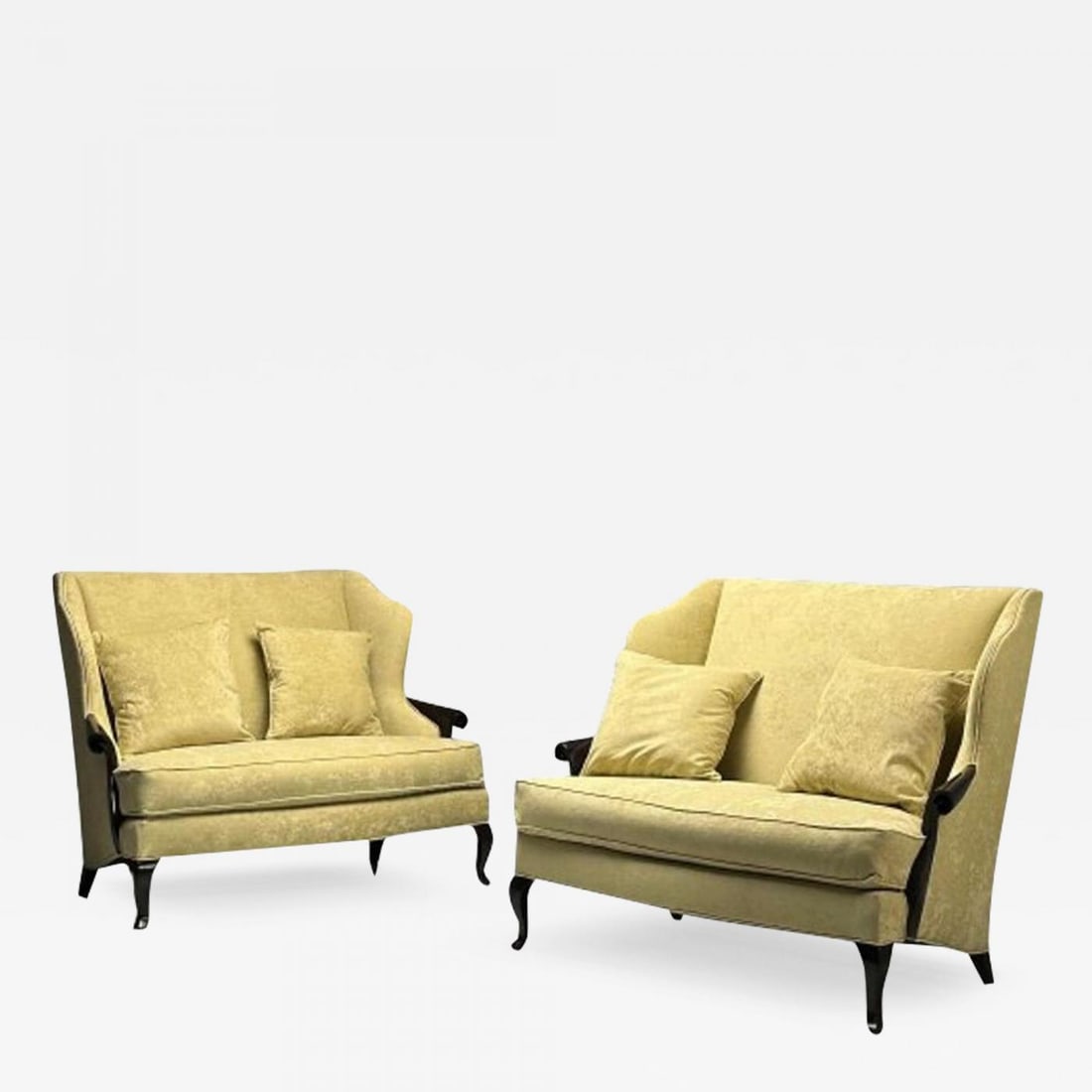 Christopher Guy, Contemporary, Sofas, Celadon Velvet, Mahogany, USA, 2010s: Title: Christopher Guy, Contemporary, Sofas, Celadon Velvet, Mahogany, USA, 2010s Description: Christopher Guy, Contemporary, Sofas or Settees, Celadon Velvet, Mahogany Pair of sleek and stylish moder