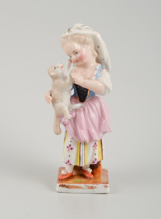 Meissen similar stamp, girl with lamb, late 19th century.: Meissen similar stamp, girl with lamb, late 19th century. In great condition. Marked. First sorting. Measuring: H 11.5 cm. D 4.0 cm. Reserve: $252.00 Shipping: Domestic: Shipping rates are determined 
