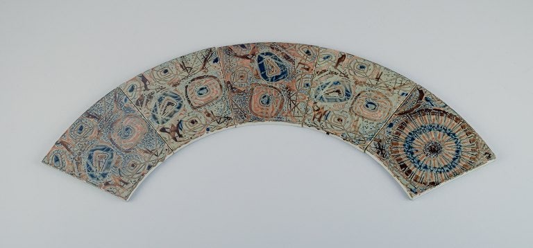 Royal Copenhagen, five Baca faience tiles with patterned glaze in brown, blue, green and sand (1 of 5)