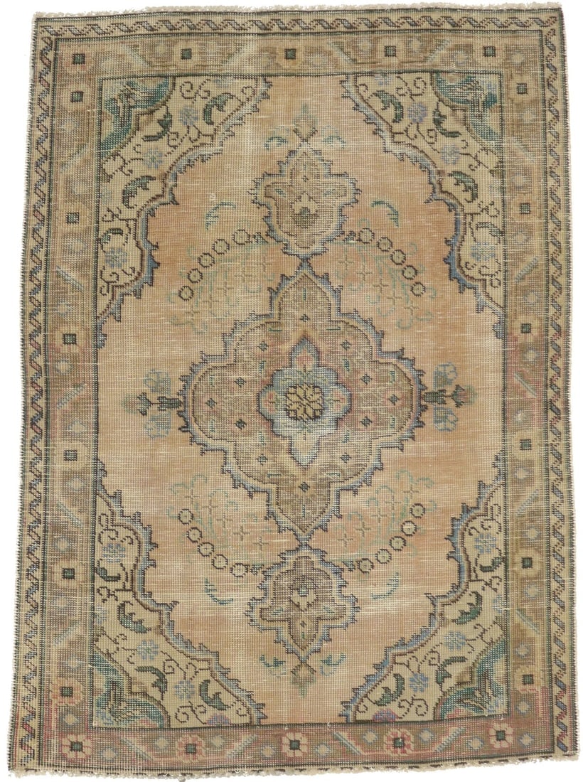Antique Peach Beige Traditional 3'5X4'6 Tabriz Persian Rug (1 of 13)