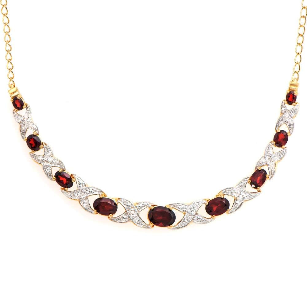 4.93 TW GARNET & DIAMONDS 18K GOLD PLATED DESIGNER NECKLACE SIZE 19 INCHES: GARNET OVALS 9 PCS 4.86 CTS & DIAMONDS 1.1MM 8 PCS .07 CTS Reserve: $63.20 Shipping: Domestic: Flat-rate of $17.65 to anywhere within the contiguous U.S. International: Foreign shipping rates are dete