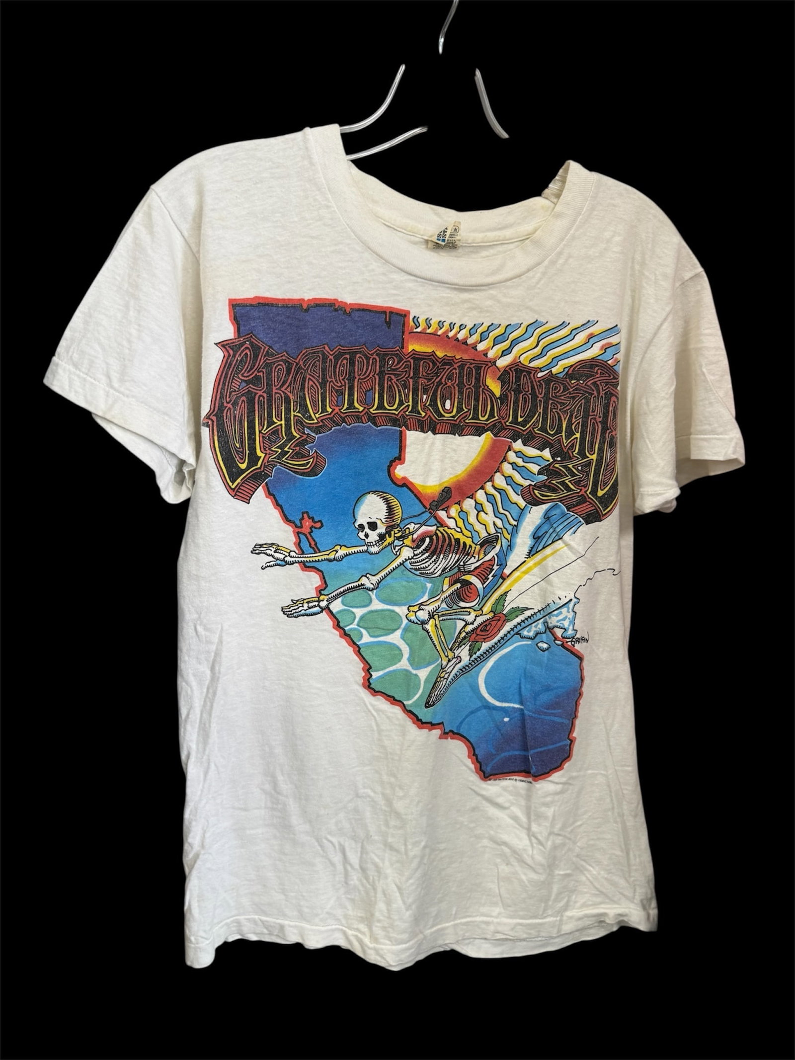 Vintage Grateful Dead Summer Tour 1986 T-Shirt – Surfing Skeleton, California June/July, Size (1 of 2)