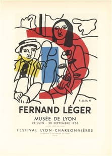 Fernand Leger lithograph poster "Musee de Lyon": Medium: lithograph (after the original lithograph poster). During the late 1940's and throughout the 1950's, Fernand Leger created a series of posters at the atelier of Mourlot Freres. The lithograph