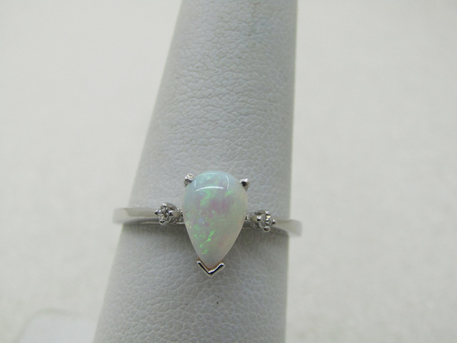 Vintage 14kt Opal Diamond Ring, Signed Regal, Sz. 7.5, White Gold (1 of 9)