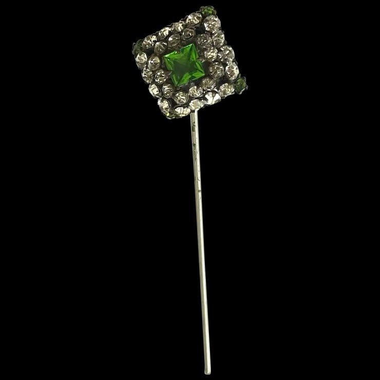 Vintage Rhinestone and Faux Emerald Hat/ Hair Pin (1 of 5)