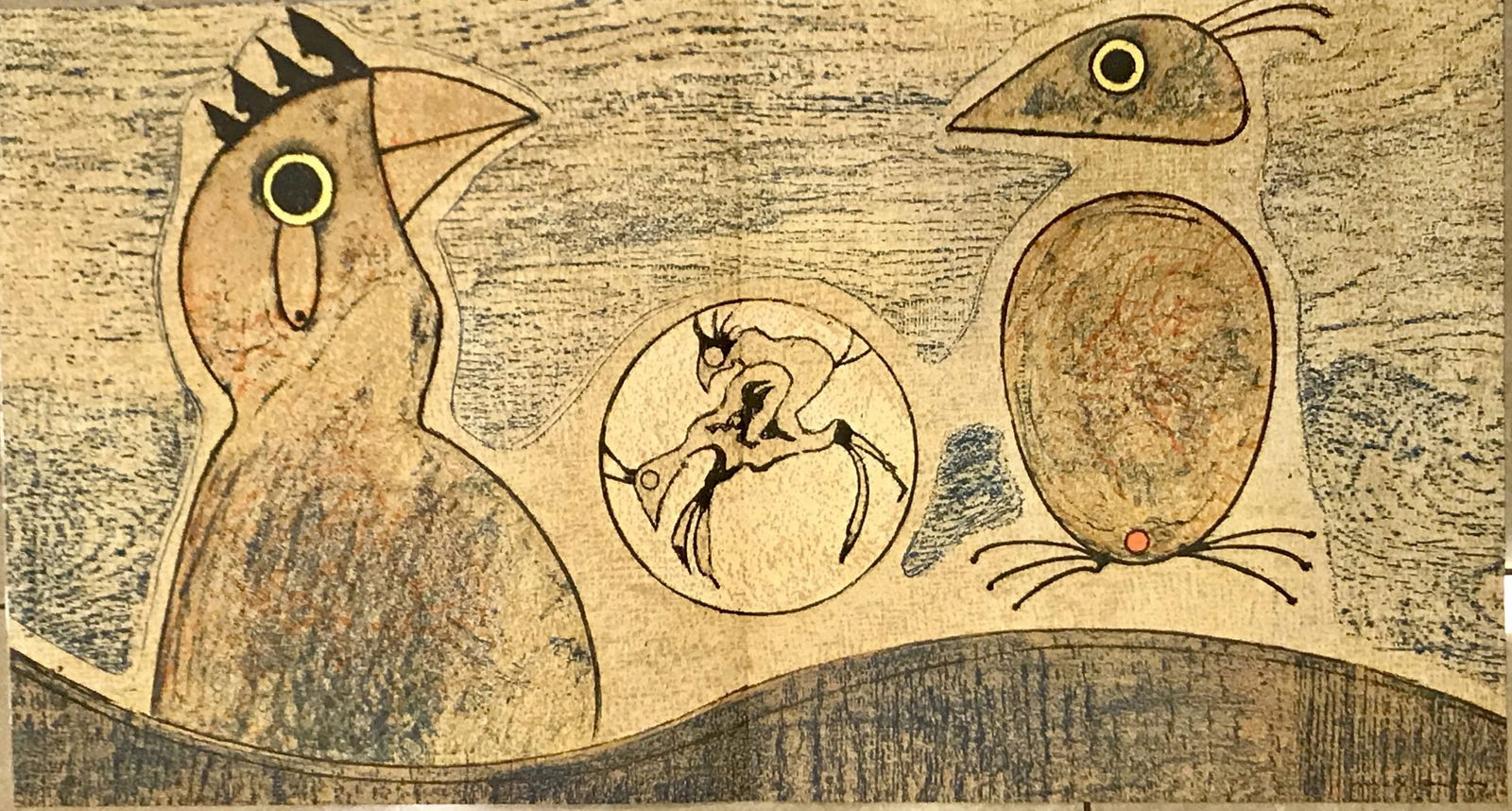 Max Ernst Original Lithograph Frontispiece Signed 1977: Artist: Max Ernst Country: Germany Title: Frontispiece Medium: Original Lithograph Marks: Signed in stone, not numbered Paper: 12 x 22 inches, folded as published Printed: 1977 by Chave of Vence Prove