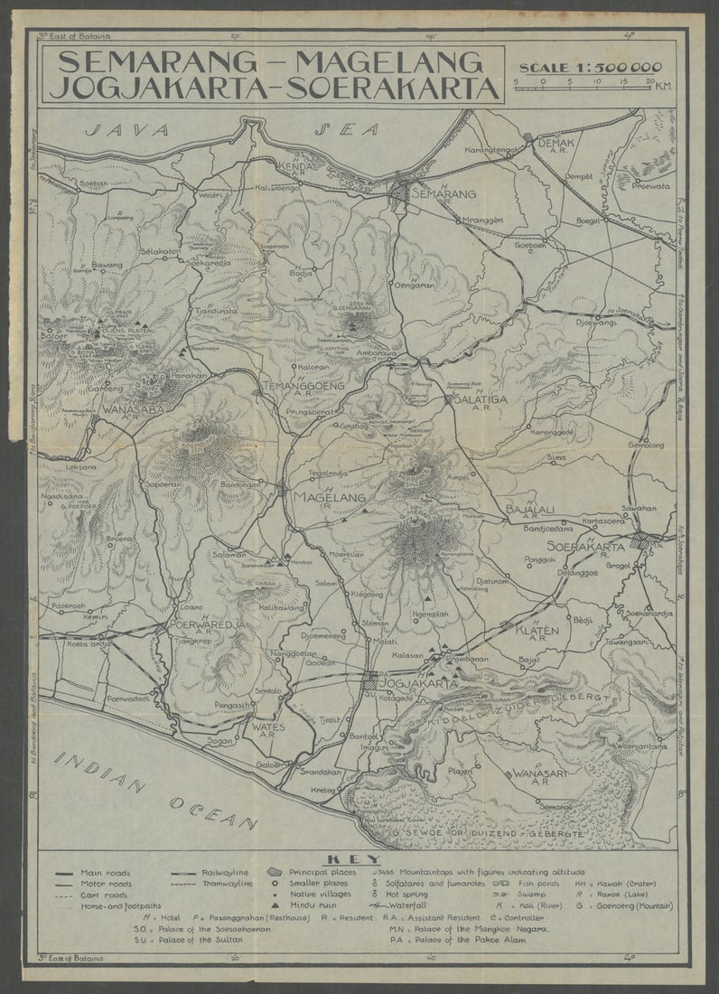 Mid-Java. Semarang Magelang Yogyakarta Surakarta Indonesia. VAN STOCKUM 1930 map (1 of 1)