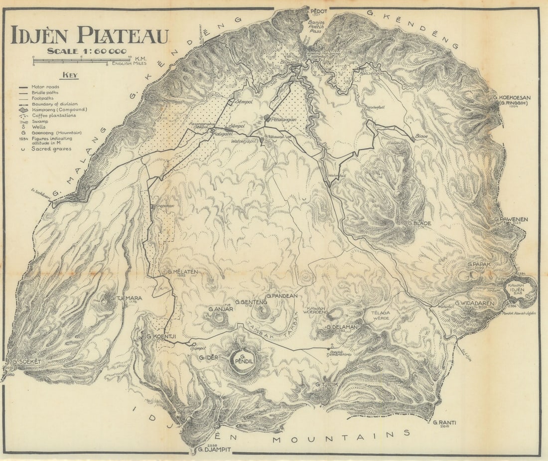 Idjen Plateau. Mount Ijen Java Dutch East Indies Indonesia. VAN STOCKUM 1930 map (1 of 1)