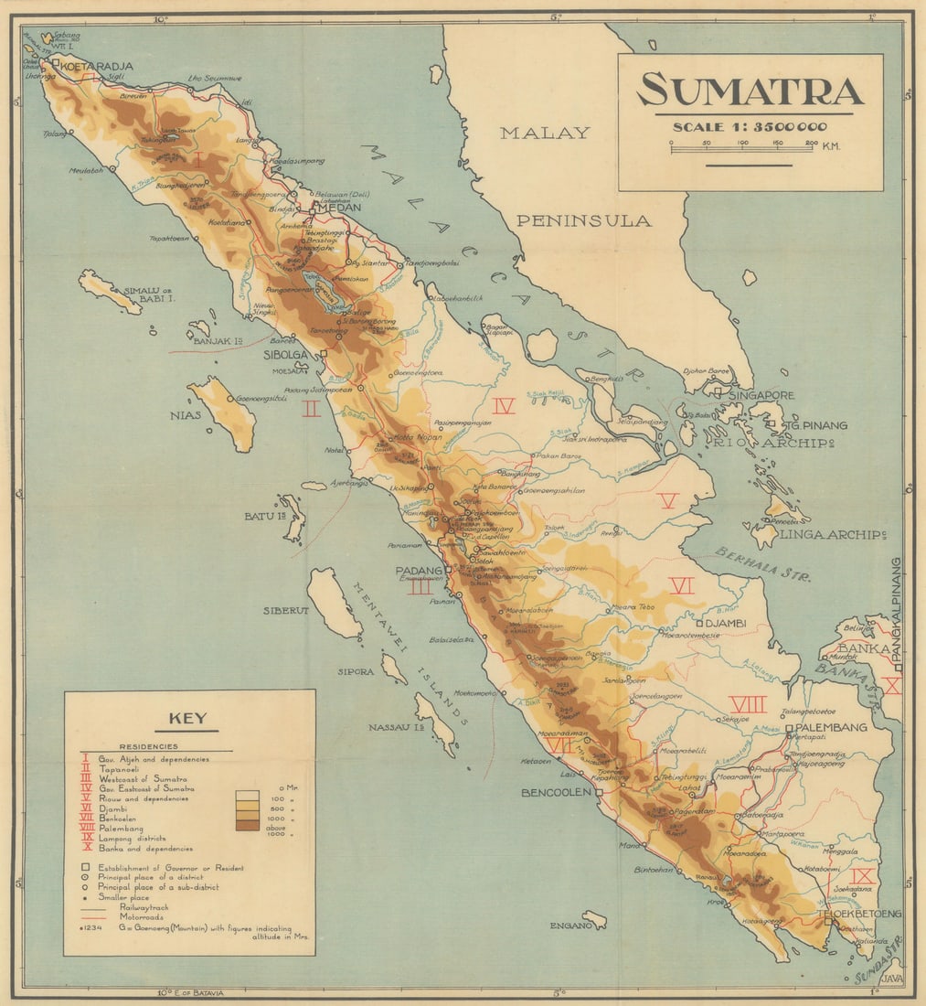 Sumatra, Dutch East Indies. Indonesia. VAN STOCKUM 1930 old vintage map chart (1 of 1)