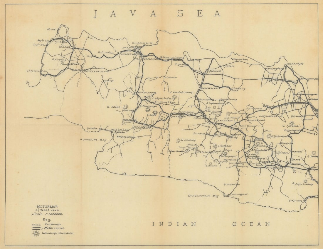 Motoring map of West Java, Indonesia. VAN STOCKUM 1930 old vintage chart (1 of 1)