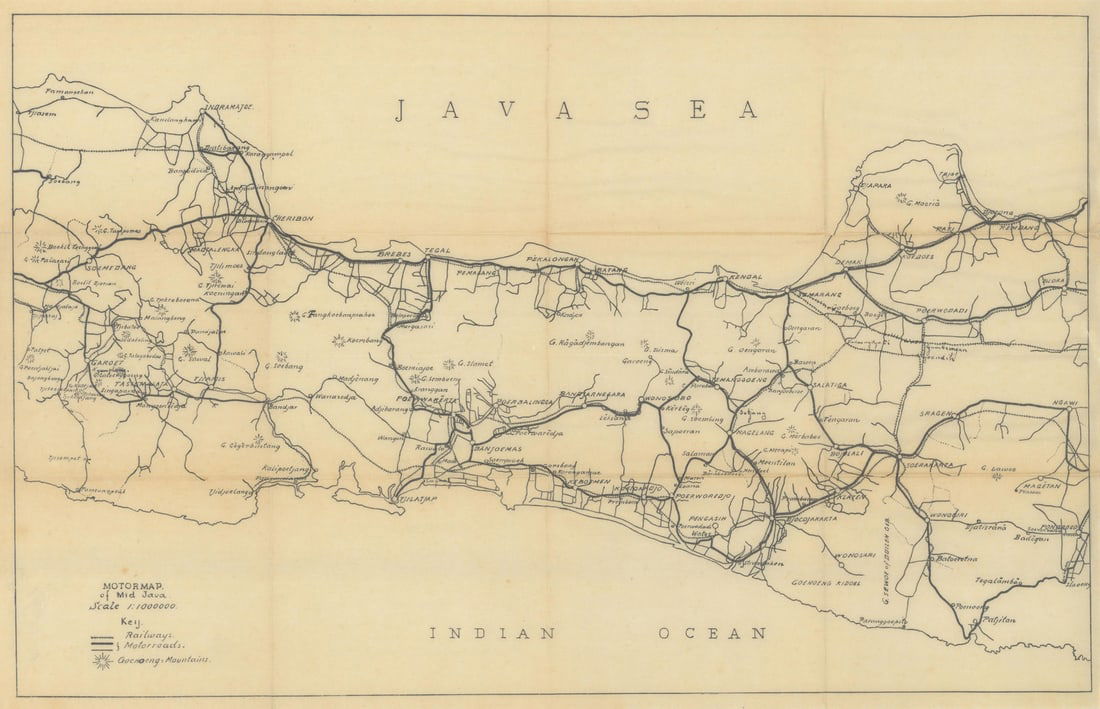 Motoring map of Mid Java, Indonesia. VAN STOCKUM 1930 old vintage chart (1 of 1)