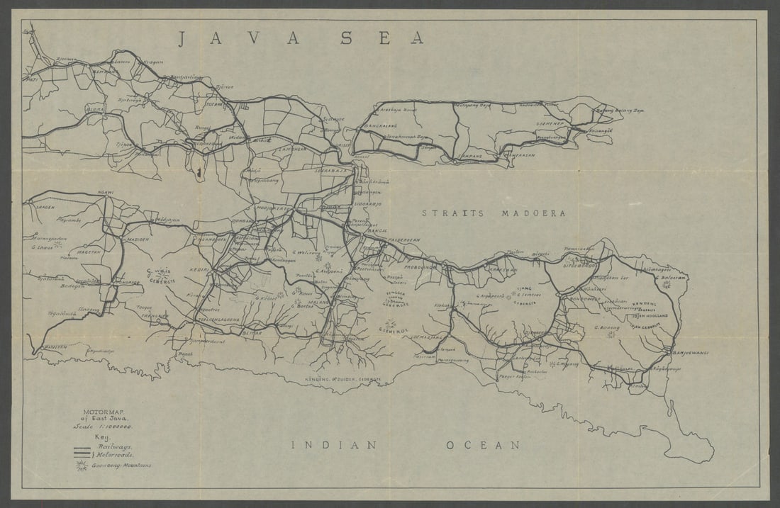 Motoring map of East Java, Indonesia. VAN STOCKUM 1930 old vintage chart (1 of 1)