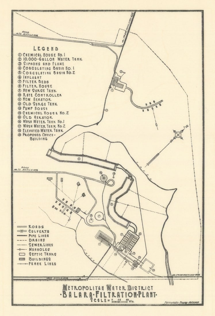 Manila Metropolitan Water District Balara Filtration Plant. Philippines 1935 map: CAPTION PRINTED BELOW PICTURE: 'Metropolitan Water District - Balara Filtration Plant' DATE PRINTED: 1935 IMAGE SIZE: Approx 31.0 x 23.0cm, 12 x 9 inches (Large); Please note that this is a folding ma