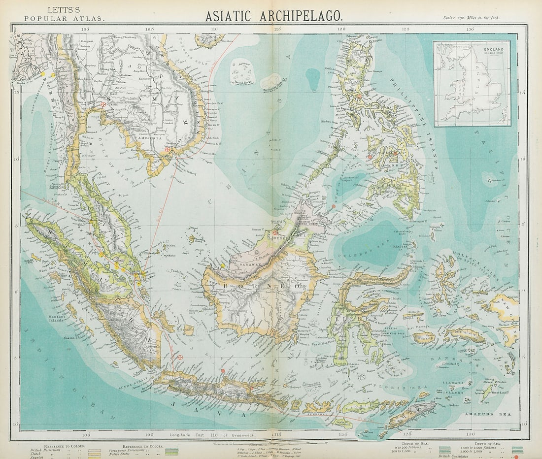 Asiatic Archipelago. Dutch East Indies. Indochina Philippines. LETTS 1883 map (1 of 1)