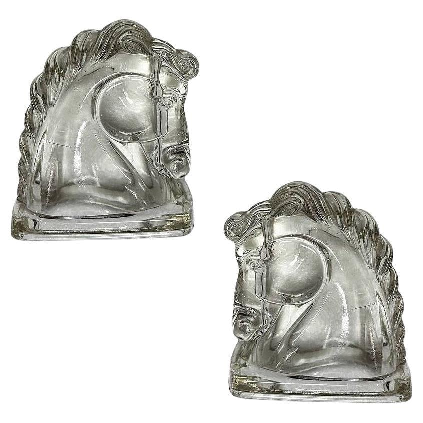 Art Deco Federal Pressed Clear Glass Horse Head Bookends (1 of 19)