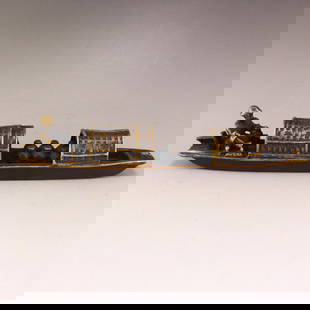 Chinese Brass Figures & Boat Statue: Title: Chinese Brass Figures & Boat Statue Date/Period: After1900 Origin: Chinese Dimension: 235 x 43 x 48(mm) 9.25 x 1.69 x 1.89 (inches) Weight: 1.52 lbs/690 g Materials: Brass Reserve: $89.00 Shipp