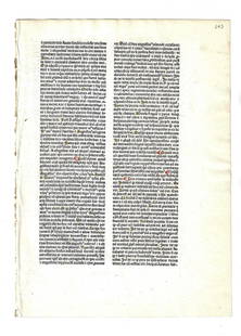 1480 Leaf Voragine Golden Legend: A leaf from "The Golden Legend" by Jacobus Voragine (1230-1298) printed by Antonio de Strata at Venice, 1480. Fine condition, light tag marks on verso. Some rubrication in red. From an Otto Ege portfo