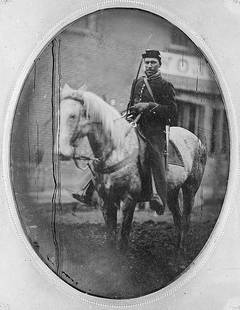 1861, Mounted cavalry soldier seated on horse: Title: 1861, Mounted cavalry soldier seated on horse Artist/Source: MATTHEW BRADY Original Date: See title Dimensions: 8X10 Description: || UNITED STATES SHIPPING ONLY! || This lot is a Dye Based Phot