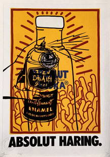 DEATH NYC Keith Haring Absolut: Title: DEATH NYC Keith Haring Absolut Date/Period: 21st Century Materials: Giclee on Fine art 300 gsm paper Size: 17 3/4 x 12 1/2 inches Artist: Death NYC, limited edition giclee on paper, out of eddi