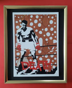 Death NYC Large Framed 16x20in Pop Art Certified Muhammad Ali Boxing Icon ^: Up for Sale this Beautiful and Scarce Print by Pop Art Graffiti Master Artist Death NYC Hand Signed in Pencil Numbered X/100 or Proof This piece is mounted on a 20 x 16 in. black acid free black board