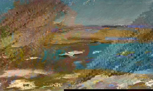 Oil painting River Viktor Grigor'yevich Sevast'yanov: &#8470;GS 188 *** ABOUT THIS PAINTING *** * TITLE: "River" * ARTISTS: Viktor Grigor'yevich Sevast'yanov * SIZE: 26x43 cm/'10.23x16.92 inches' * MEDIUM: oil, cardboard * HAND PAINTED: Original painting