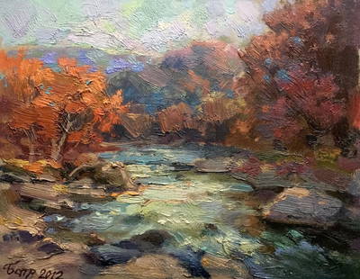 Oil painting Autumn river Batrakov Vladimir Grigorievich: &#8470;AAA2569 *** ABOUT THIS PAINTING *** * TITLE: "Autumn river" * ARTISTS: Batrakov Vladimir Grigorievich * SIZE: -x- cm/'-x- inches' * MEDIUM: oil, cardboard * HAND PAINTED: Original painting from