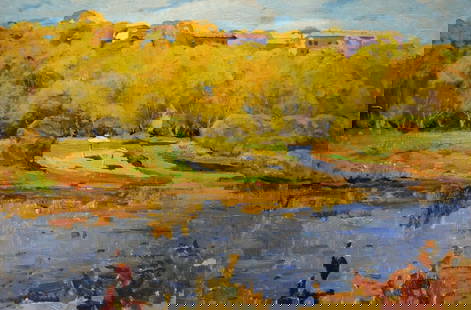Oil painting Landscape overlooking the city Korostelev Vladimir Alexandrovich: &#8470;Verns 663 *** ABOUT THIS PAINTING *** * TITLE: "Landscape overlooking the city" * ARTISTS: Korostelev Vladimir Alexandrovich * SIZE: 50x70 cm/'19.68x27.55 inches' * MEDIUM: oil, cardboard * HAN