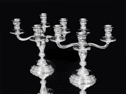 HENIN - TWO 19th CENTURY FRENCH 950 STERLING SILVER 4 CANDLE CANDELABRA, 1850-1899: Title: HENIN - TWO 19th CENTURY FRENCH 950 STERLING SILVER 4 CANDLE CANDELABRA, 1850-1899 Description:Direct from a Private Chateau in the South of France a Magnificent Pair of Privately Commissioned