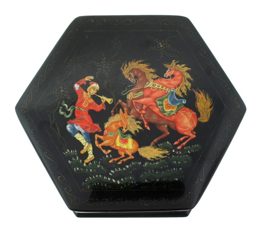 RUSSIAN LACQUER BOX KONEK GORBYNOK BY LOBOV MSTERA 02/2 VINTAGE (1 of 10)