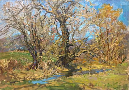 Oil painting Golden autumn Ol'khov Vladimir: &#8470;Vern 174 *** ABOUT THIS PAINTING *** * TITLE: "Golden autumn" * ARTISTS: Ol'khov Vladimir * SIZE: 49x69 cm/'19.29x27.16 inches' * MEDIUM: oil, cardboard * HAND PAINTED: Original painting from o
