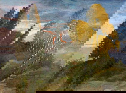 Oil painting Landscape with a palace: &#8470;Verns 285 *** ABOUT THIS PAINTING *** * TITLE: "Landscape with a palace" * ARTISTS: Unknown artist * SIZE: 48x65 cm/'18.89x25.59 inches' * MEDIUM: oil, cardboard * HAND PAINTED: Original painti