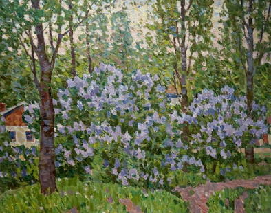 Oil painting Lilac blooms in the garden Konovalov Yuri Alexandrovich: &#8470;Verns 426 *** ABOUT THIS PAINTING *** * TITLE: "Lilac blooms in the garden" * ARTISTS: Konovalov Yuri Alexandrovich * SIZE: 80x100 cm/'31.49x39.37 inches' * MEDIUM: oil, cardboard * HAND PAINTE