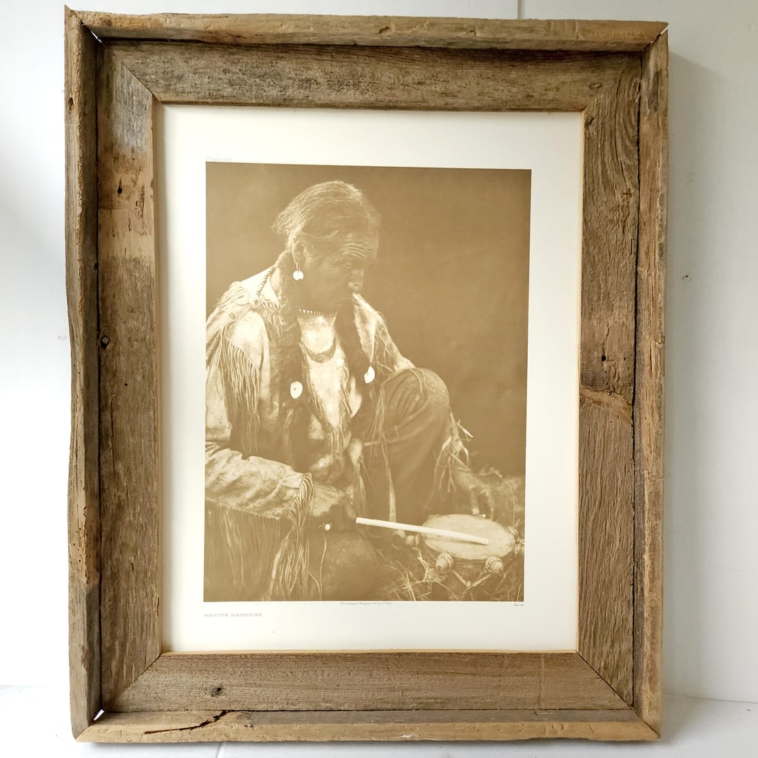 Edward S Curtis "Peyote Drummer" Print in Rustic Barn Wood Frame