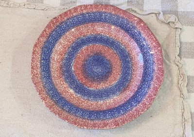 Staffordshire Rainbow Spatterware Spatter Blue And Red Dinner Plate