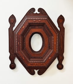 Deeply Layered Tramp Art Frame w Hearts & Diamonds Inlay