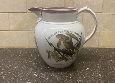 Historical Staffordshire Arms Of The United States And Sailors Rights Pitcher