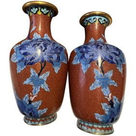 Stunning Vintage Chinese Enamel vase 20thc Cloisonné pr. of Vases