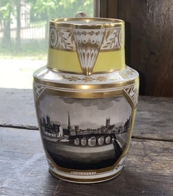 Chamberlain’s Worcester Pitcher Yellow With Gilt View Of Worcester Ca. 1840’s