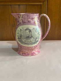 Historical War of 1812 Splash Luster Pitcher With Pike And Hull Ca. 1815