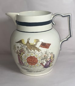 Historical Staffordshire Peace And Prosperity To America Pitcher Colored 1815