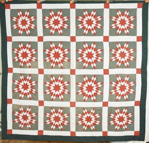 Vintage Red & Green Pieced Stars Quilt