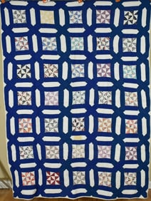 30's Broken Dishes Quilt w/ Blue Garden Maze