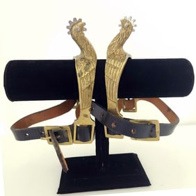 Cavalry Style Brass Eagle Head Spurs with Leather Straps.