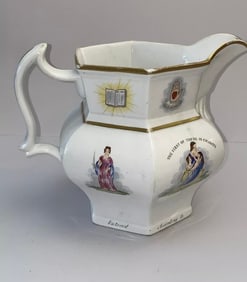 Historical Staffordshire Odd Fellows Eagle Shield Pitcher Ca. 1840’s 